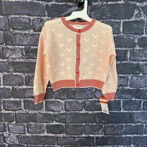 Cat & Jack 4T Pink Heart Cardigan Sweater Red Stripes Heart Buttons